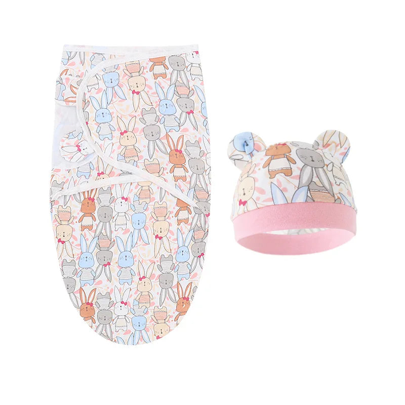 Ensemble Couverture et Chapeau Bébé 0-6 Mois – Coton Dessin Animé