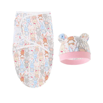 Ensemble Couverture et Chapeau Bébé 0-6 Mois – Coton Dessin Animé