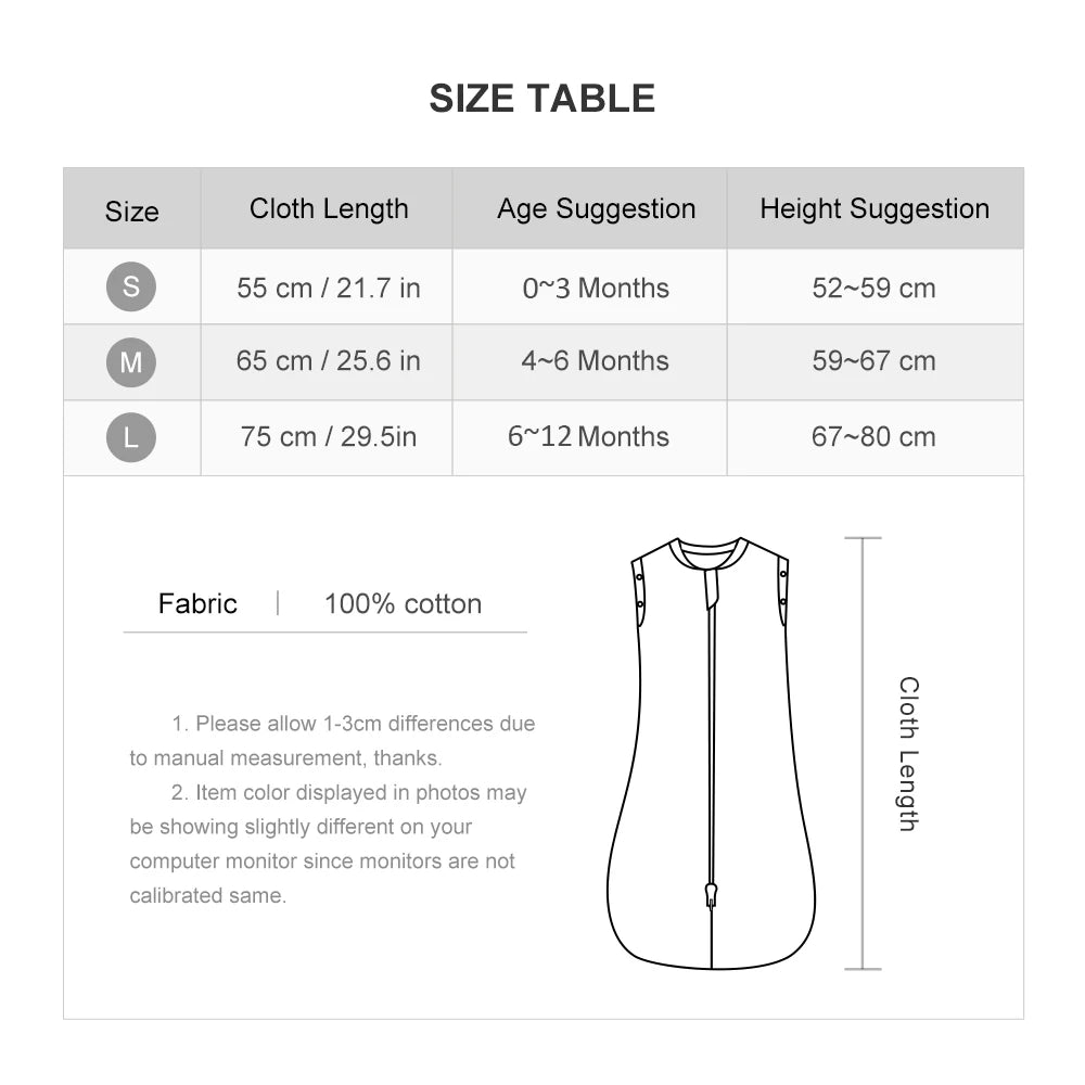 Sac de couchage pour bébé – Nouveau-né, 100% Coton